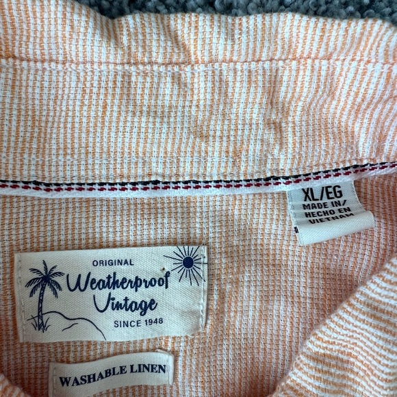 Original Weatherproof Vintage Men’s Washable Linen Orange Half Sleeve Shirt XL - Picture 2 of 9